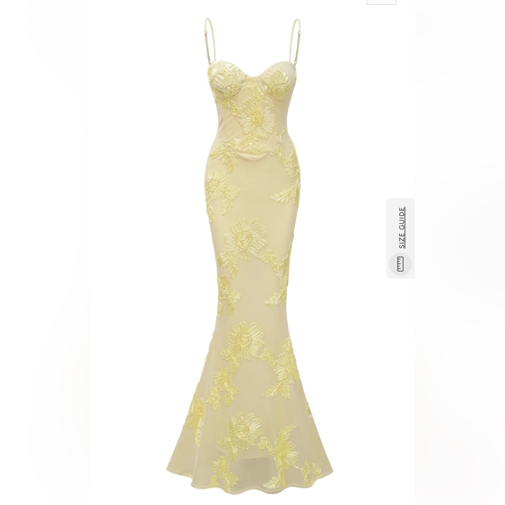 Elegant Yellow Floral Lace Maxi Dress